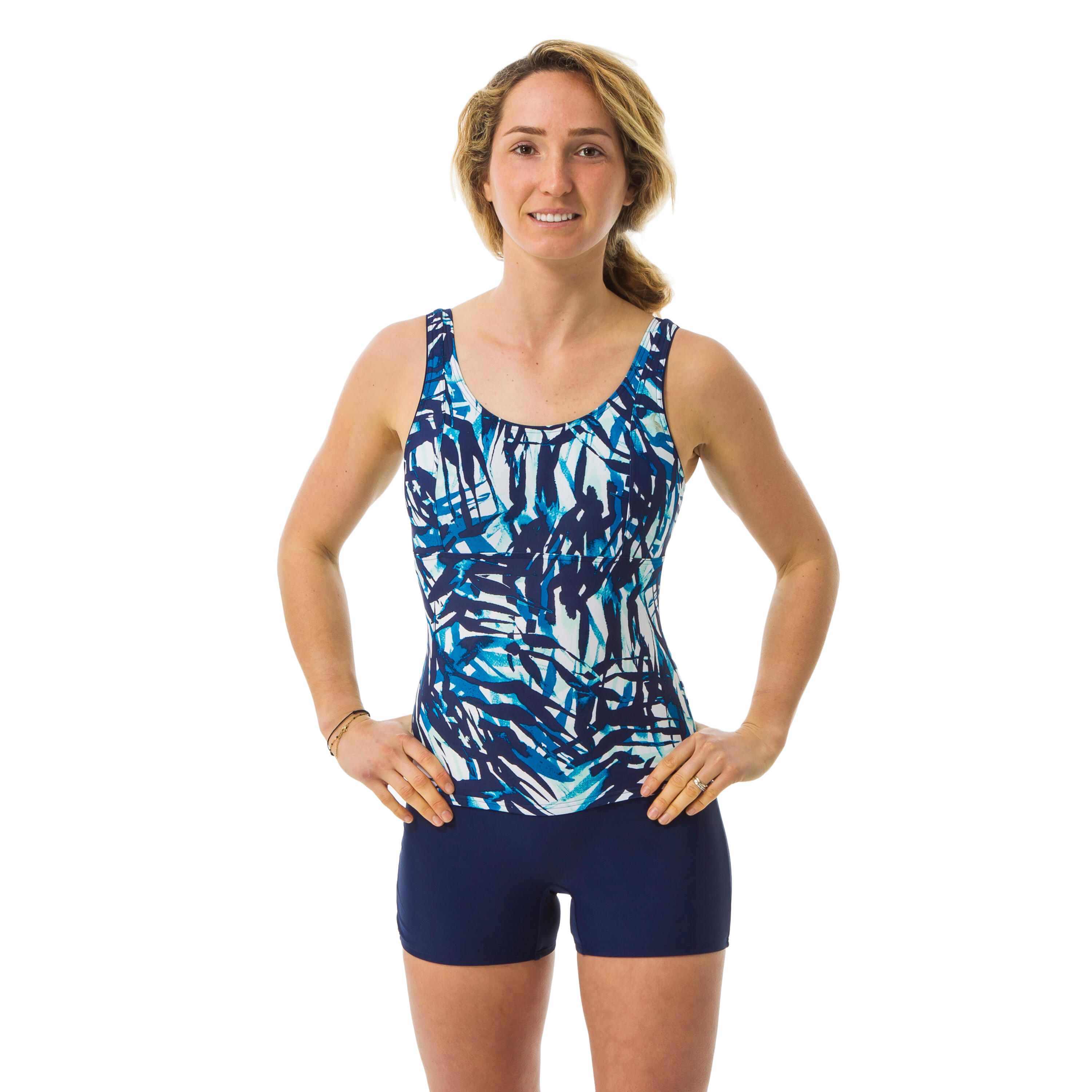 Women's 1-piece aquafitness shorty swimsuit Doli Boo - blue 1/7