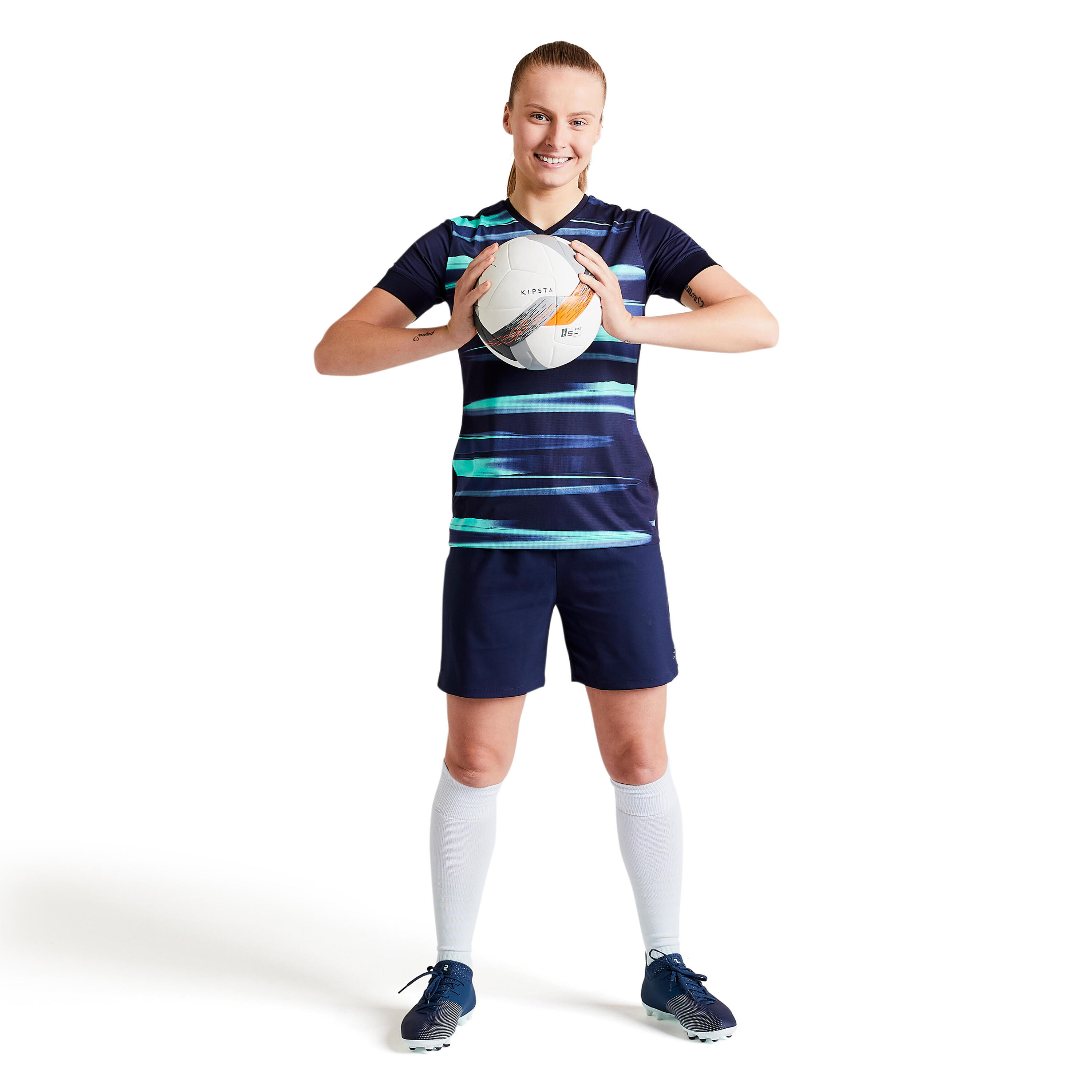 Camiseta fútbol mujer F500 Azul Verde 12/13