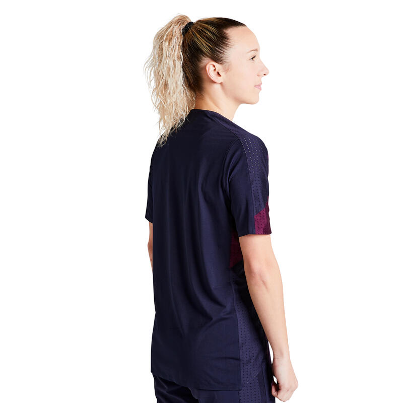 VOETBALSHIRT VOOR DAMES F900 BLAUW/ZWART