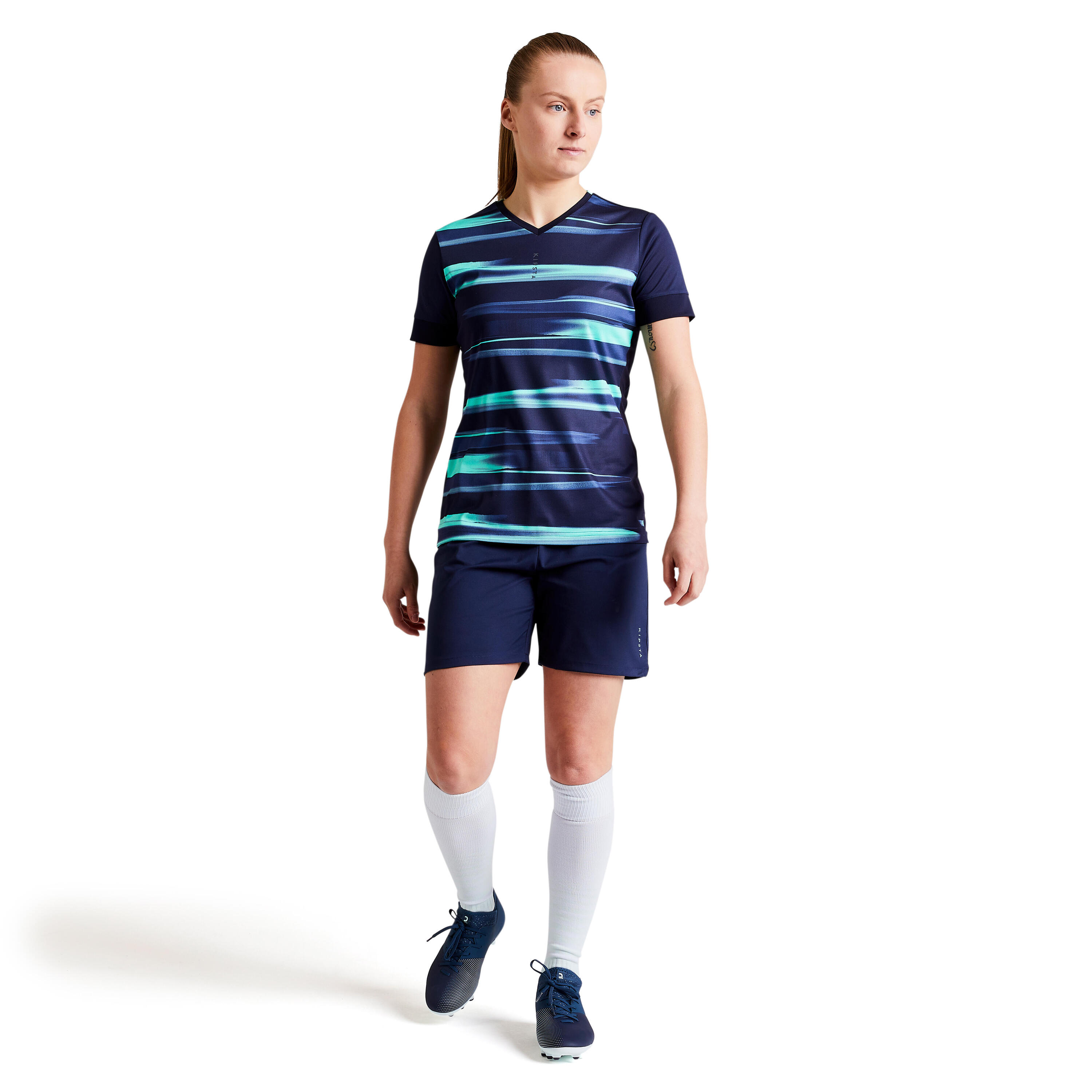 Camiseta fútbol mujer F500 Azul Verde 11/13