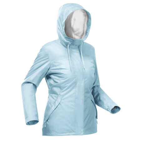 Svetlo modra ženska vodoodporna pohodniška jakna SH500 