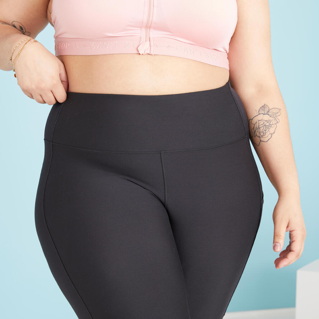 Women's Plus-Size Fitness Cardio Leggings with Pocket - Black/Grey