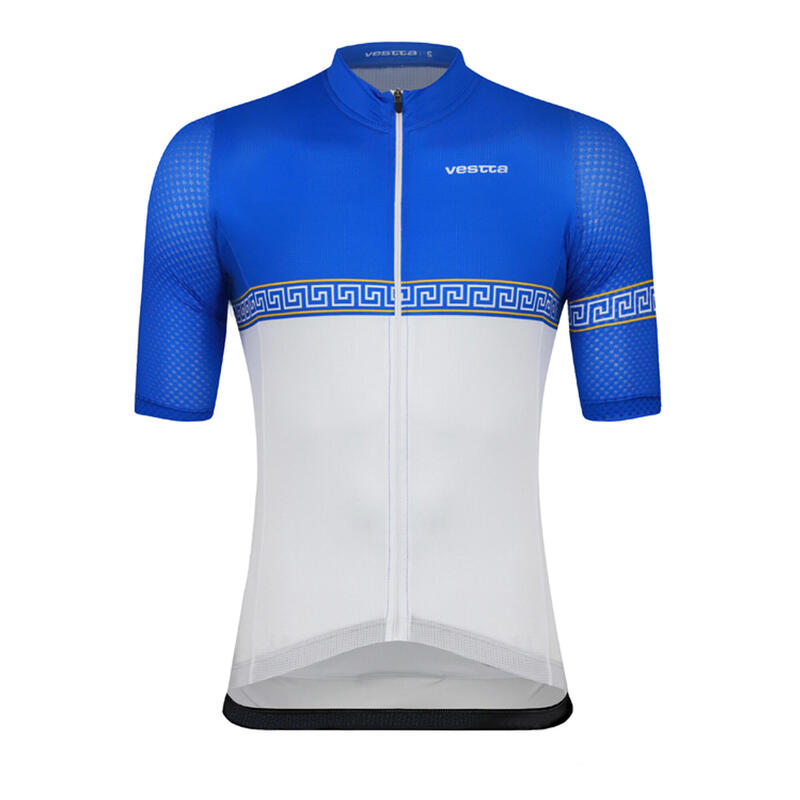 Maillot ciclismo manga corta Vestta Pro Colección Atenas Santorini Blanco y Azul