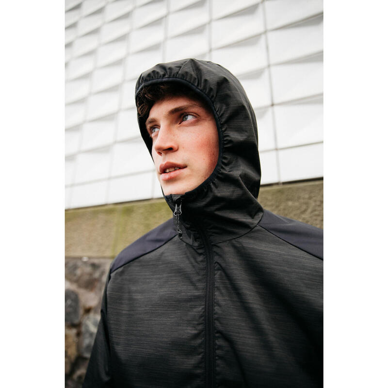 Jachetă protecție ploaie și vânt Alergare Jogging RUN RAIN Negru Bărbați 