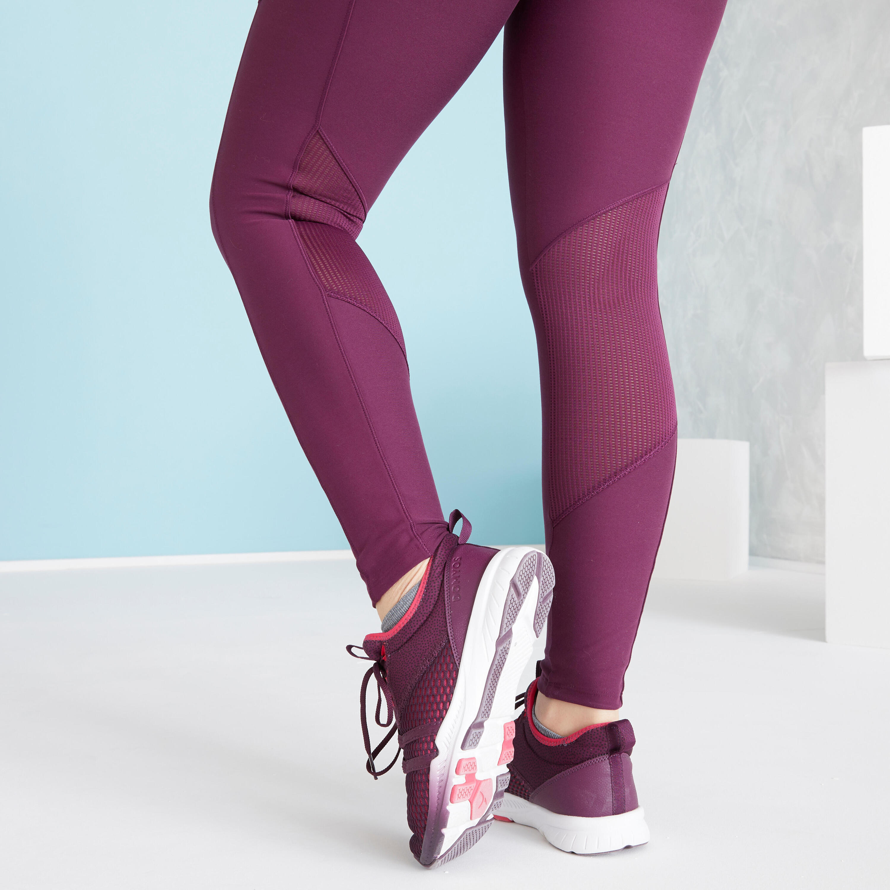 Women's plus size sports leggings with pocket, burgundy 4/4