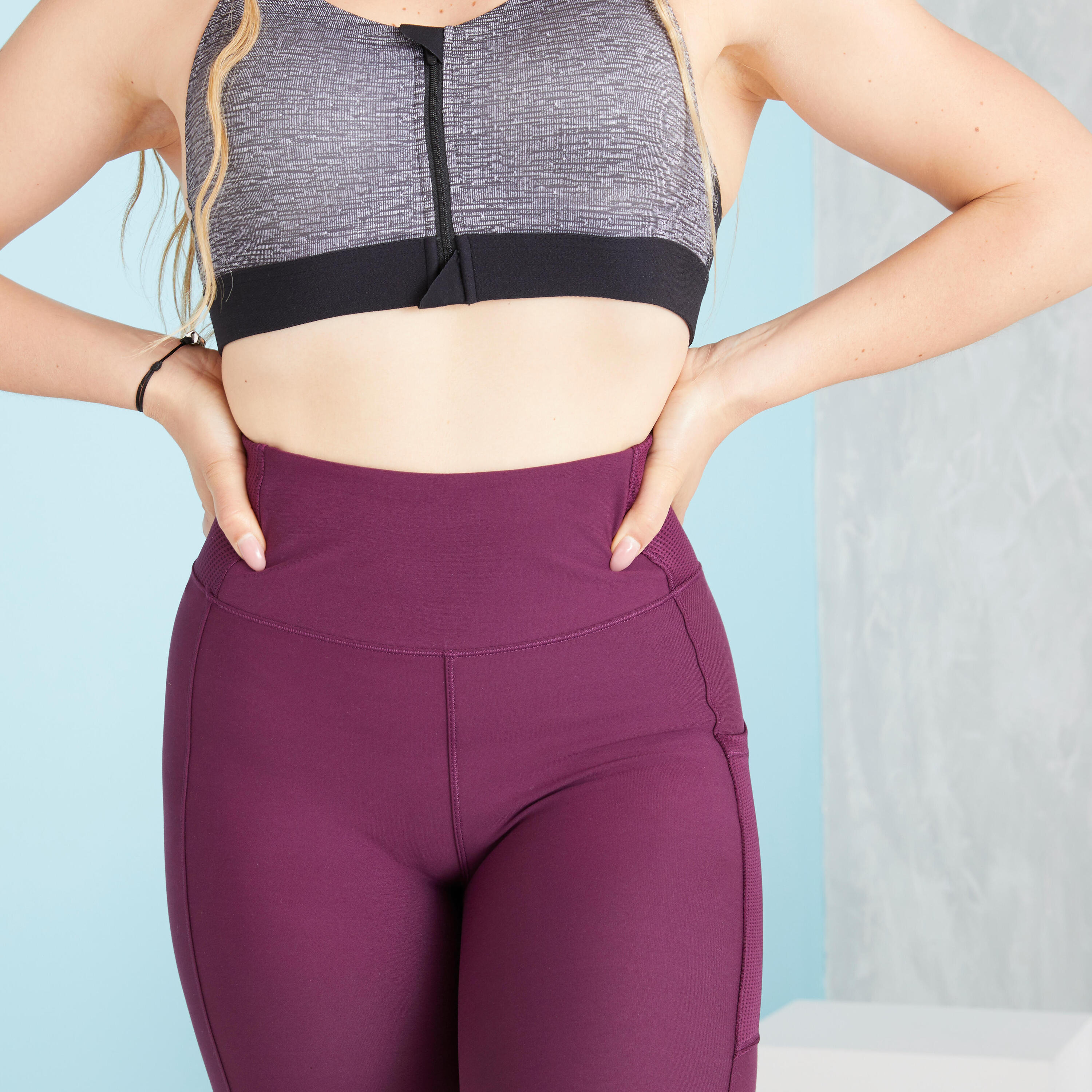 Women's plus size sports leggings with pocket, burgundy 2/4