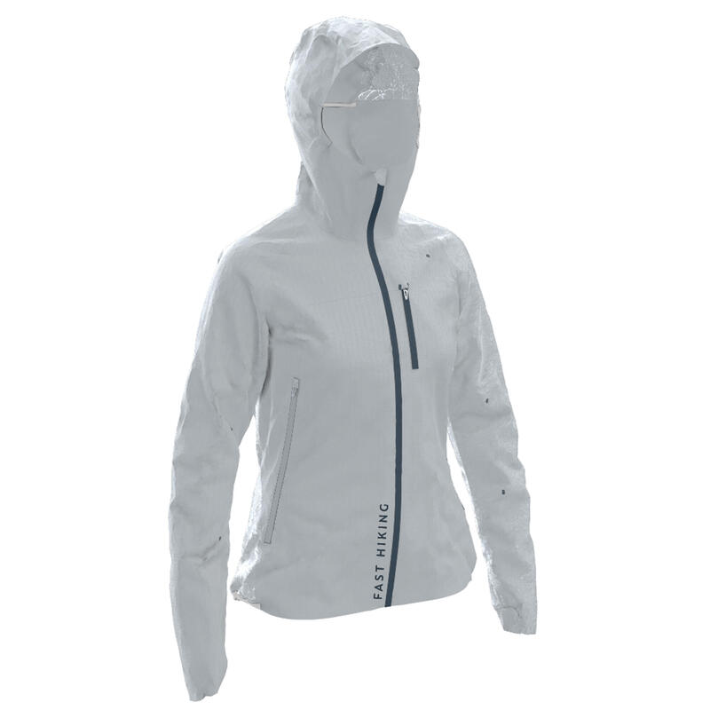 Women’s ultra-light fast hiking waterproof jacket - FH500 Rain - Grey