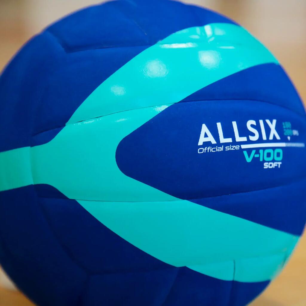 Volejbalová lopta Soft V100 180-200 g pre deti od 4 do 5 rokov modrá