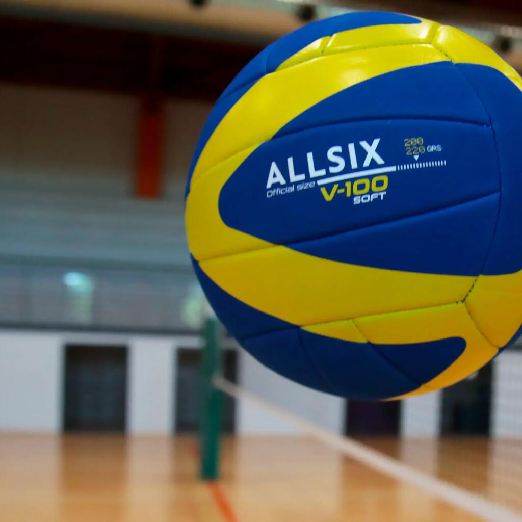 BALÓN DE VOLEIBOL V100 SOFT 200-220 G AZUL/AMARILLO PARA NIÑOS 6-9 AÑOS 