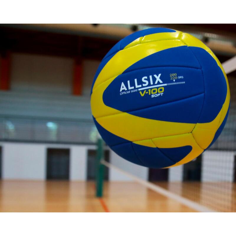 Volleyball V100 Soft 200–220 g 6–9 Jahre blau/gelb
