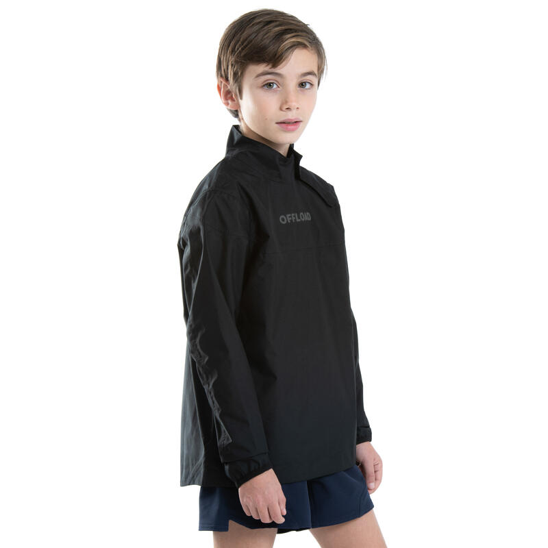 Kids' Rugby Windproof Waterproof Smock Top R500 Black Decathlon