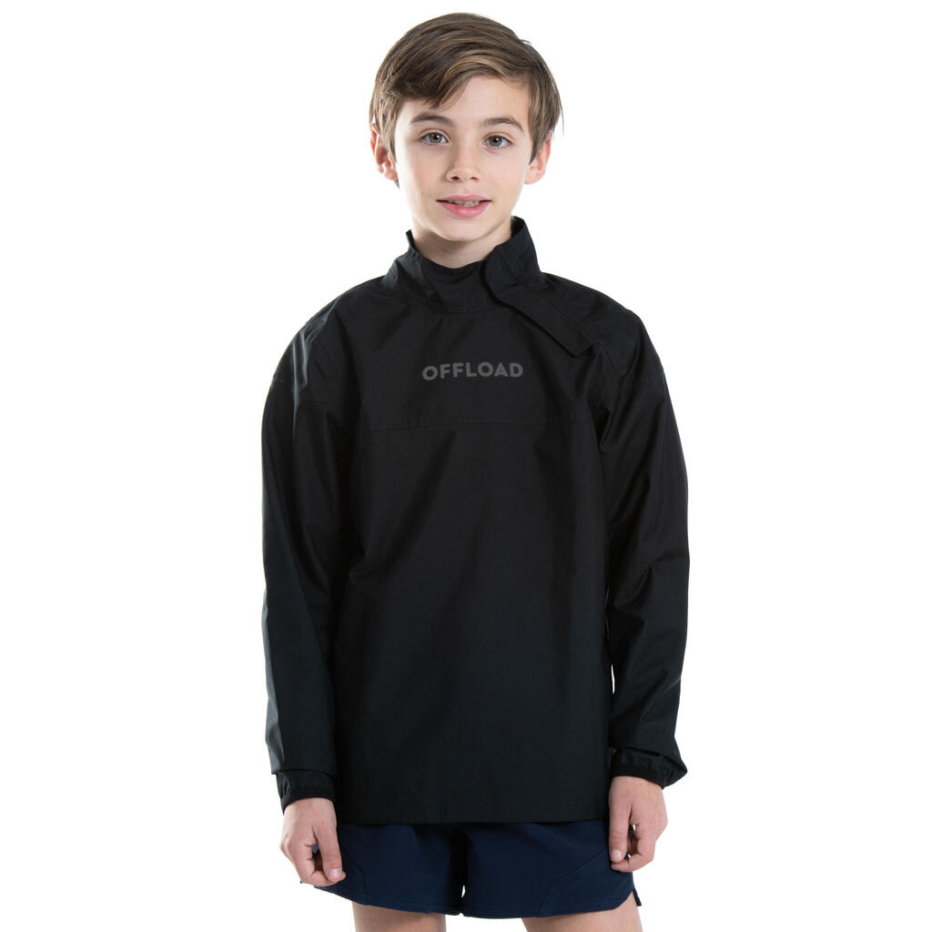 Kids' Rugby Windproof Waterproof Smock Top R500 - Black