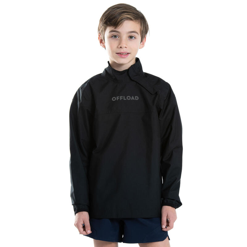 Cortaviento de lluvia impermeable rugby Niño - R500 negro