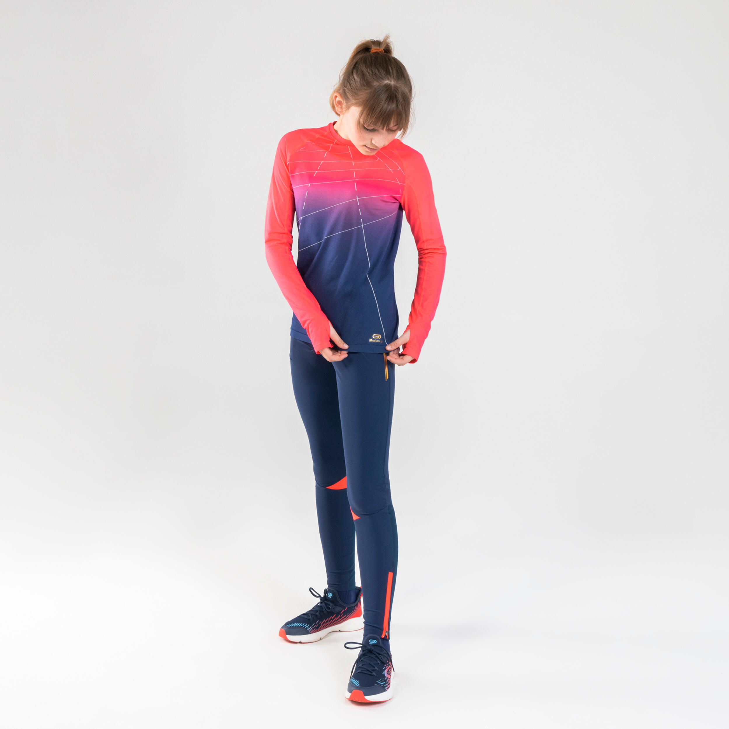 AT 500 Girls' Athletics Tights - navy blue and pink 3/7