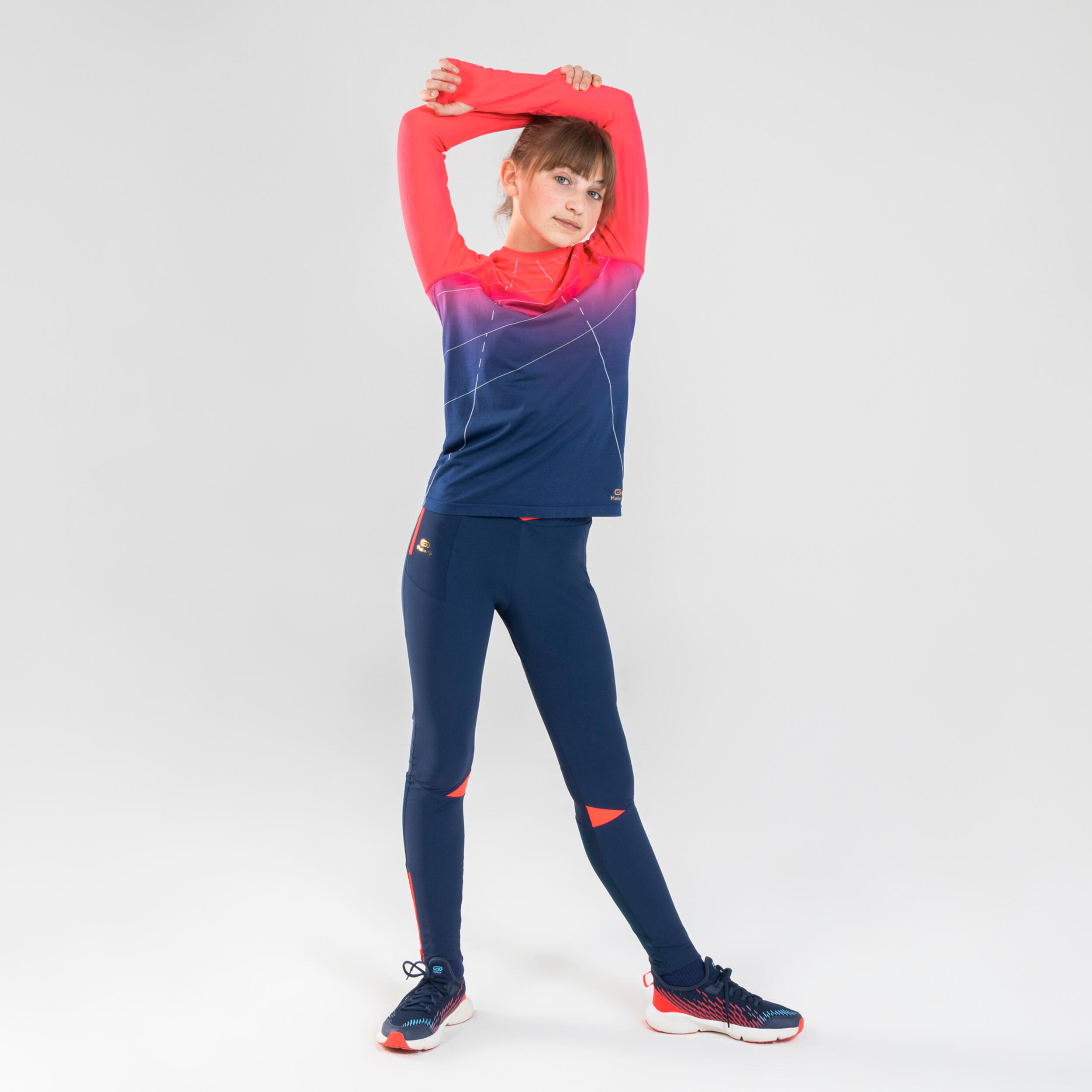 AT 500 Girls' Athletics Tights - navy blue and pink 5/7