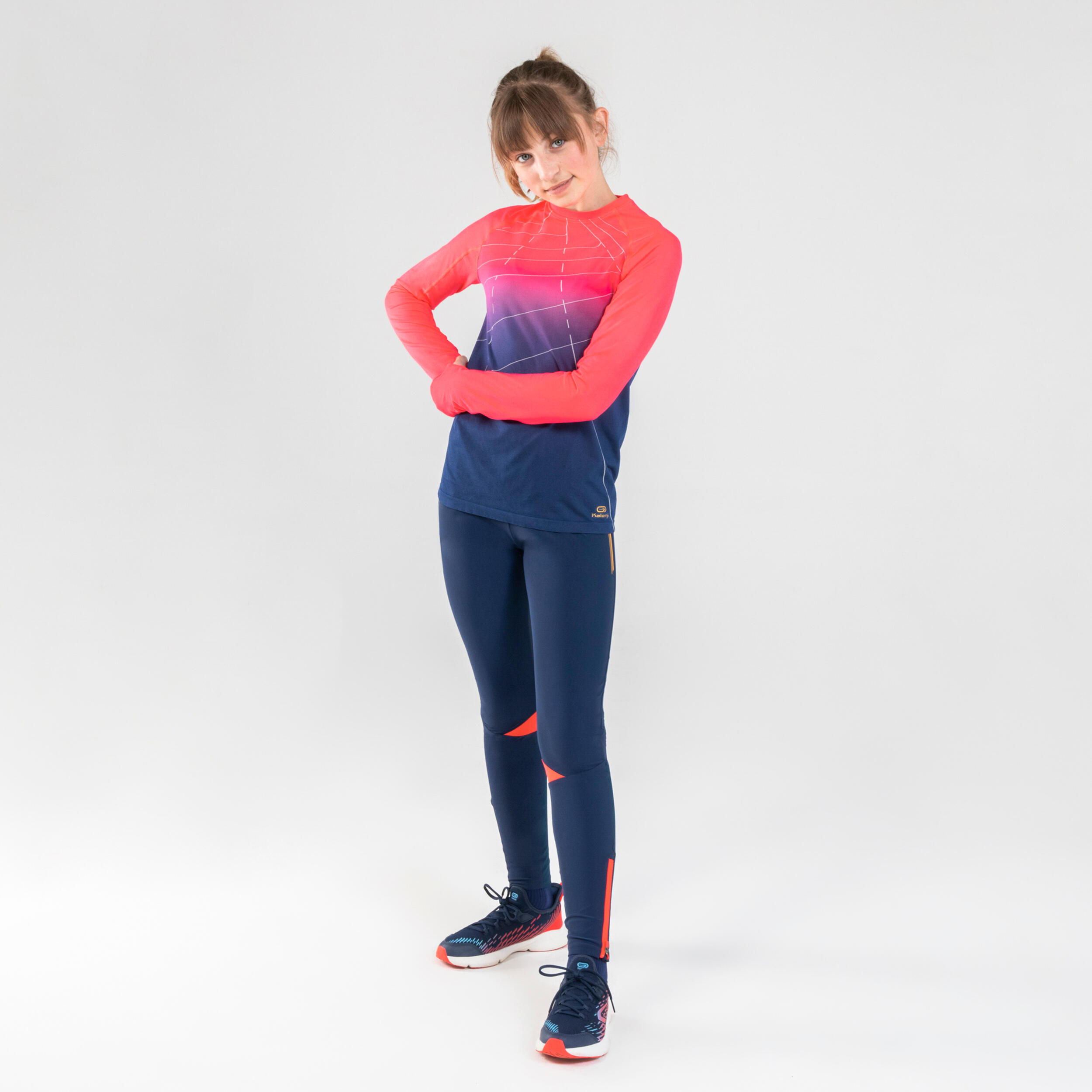 AT 500 Girls' Athletics Tights - navy blue and pink 2/7