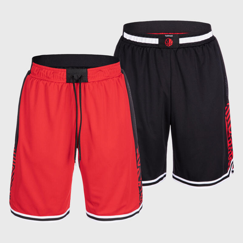 男款兩面穿籃球短褲 SH500R - 黑 / 紅