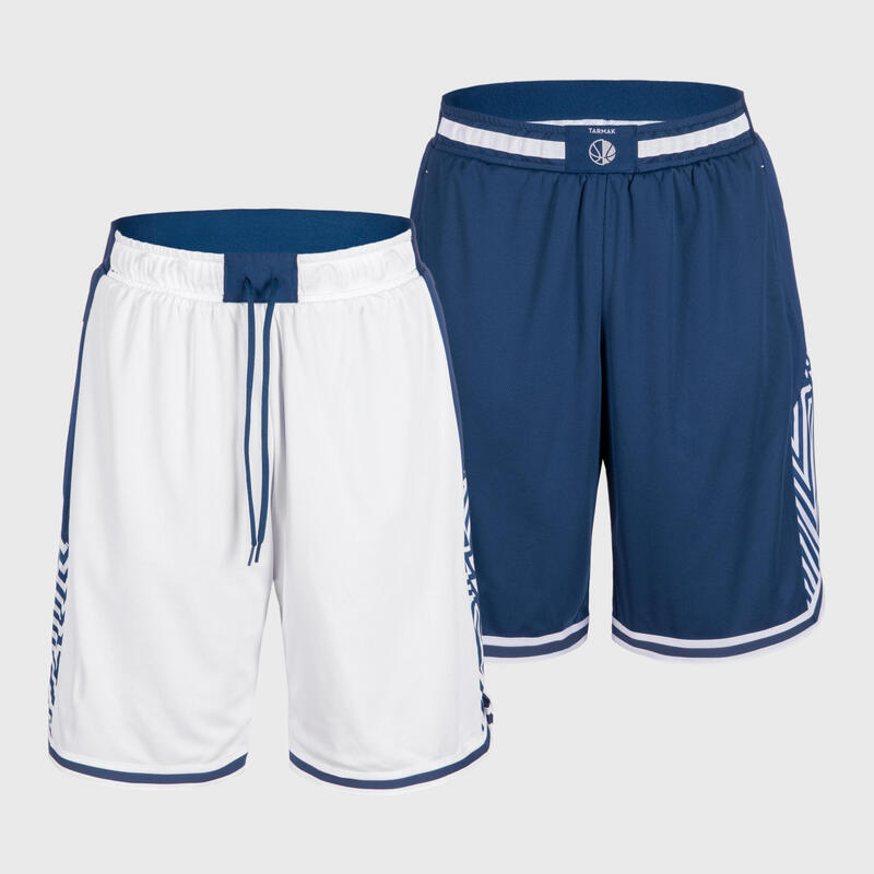 Pantaloncini basket unisex SH 500R reversibili bianco-blu