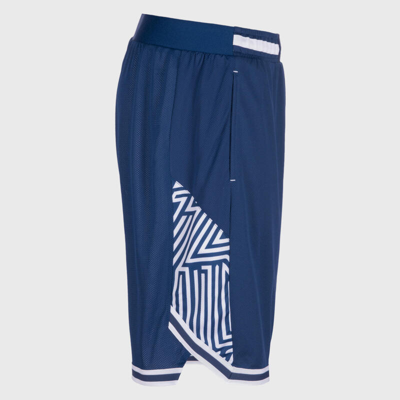 男款雙面籃球短褲SH500R - 白色配海軍藍