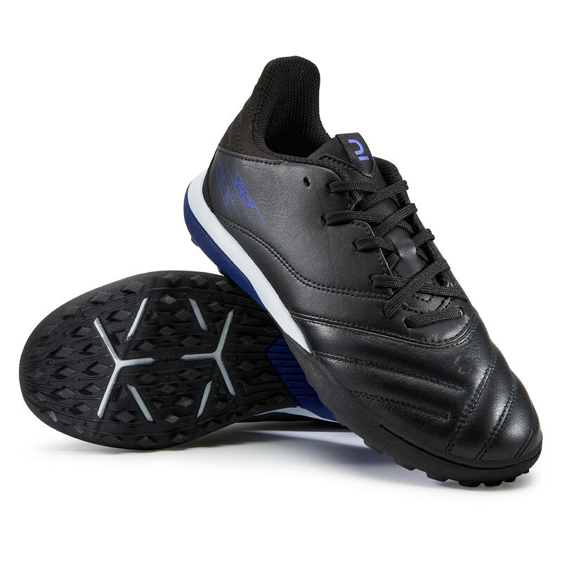 Chaussure de football enfant terrain dur VIRALTO II CUIR TURF TF Noir et bleu