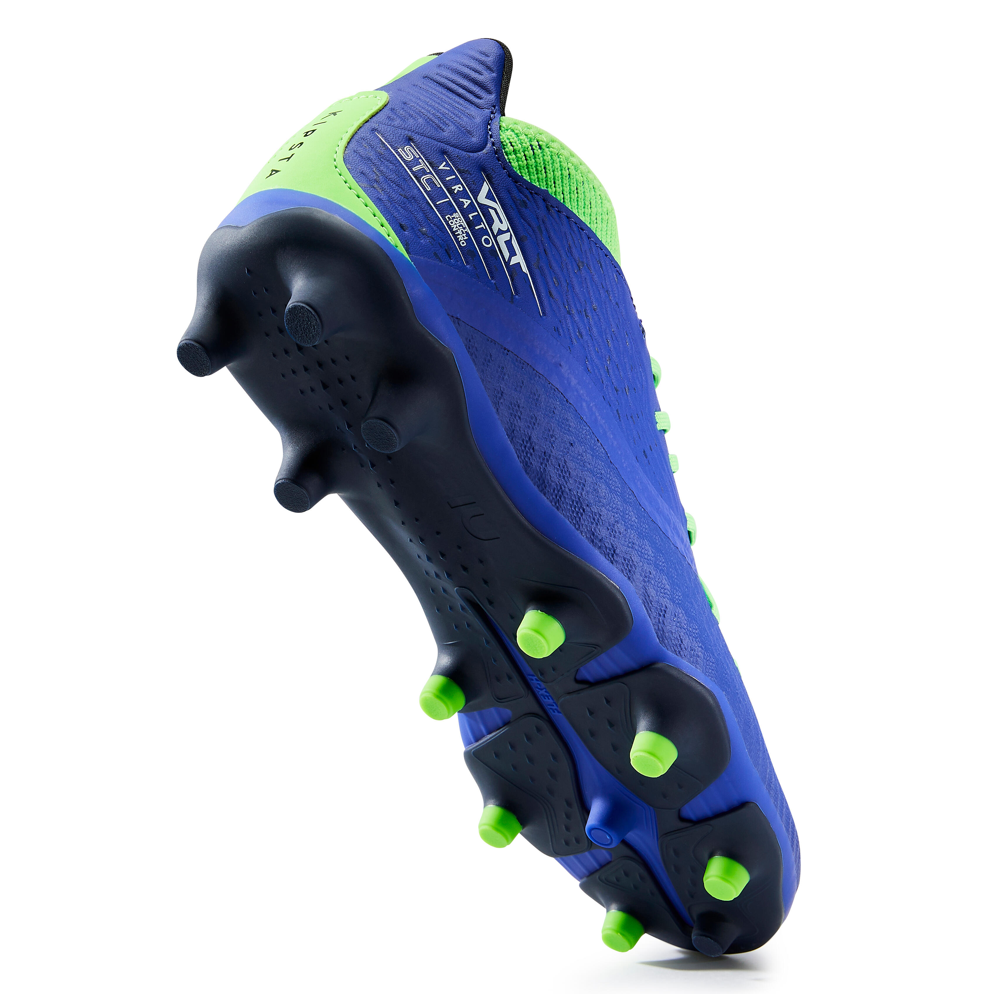 CHAUSSURES DE FOOTBALL ENFANT A LACETS VIRALTO III FG BLEU ET VERT