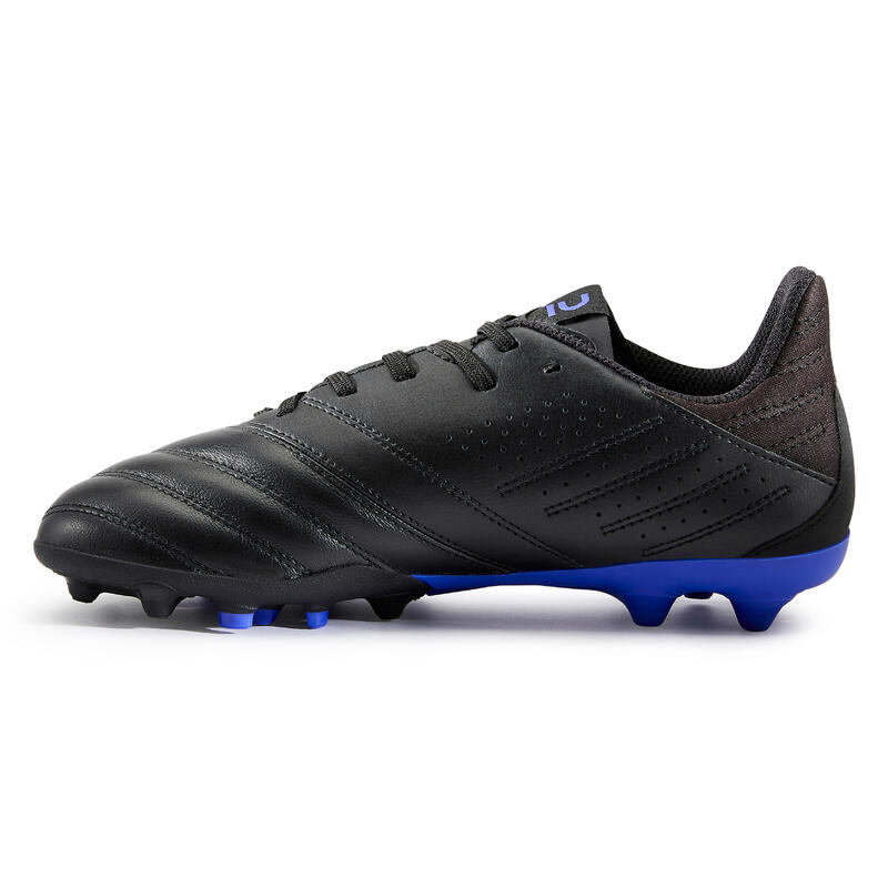 Chaussure de football enfant VIRALTO II CUIR MG pour terrain sec Noir et bleu