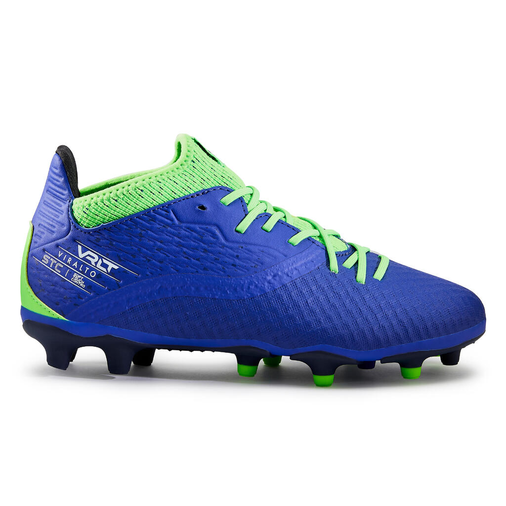 CHAUSSURES DE FOOTBALL ENFANT A LACETS VIRALTO III FG BLEU ET VERT FLUO