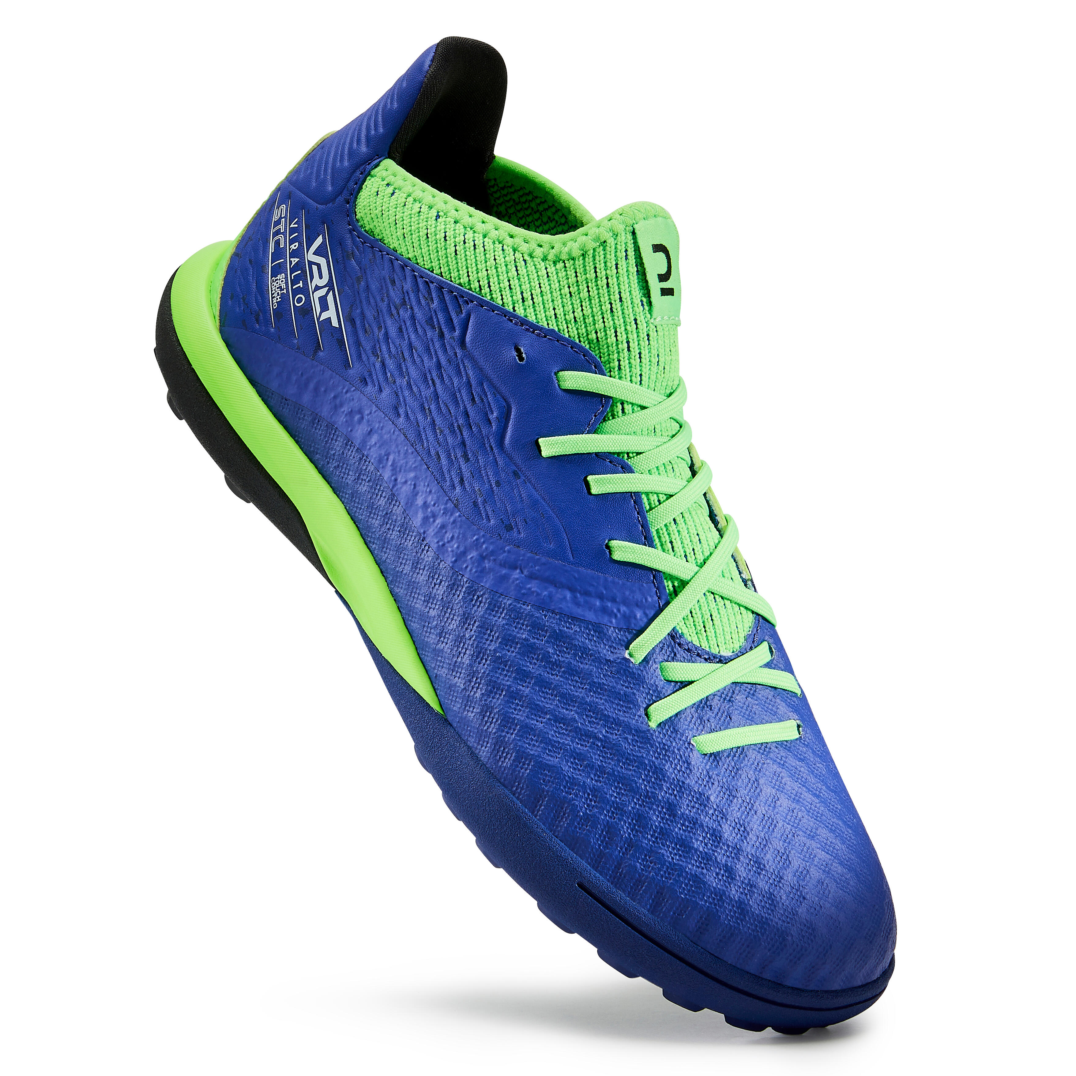 Chaussures de soccer pour terrain dur enfant - Viralto III TF bleu/vert - KIPSTA