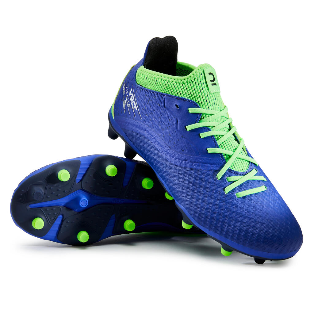 CHAUSSURES DE FOOTBALL ENFANT A LACETS VIRALTO III FG BLEU ET VERT FLUO