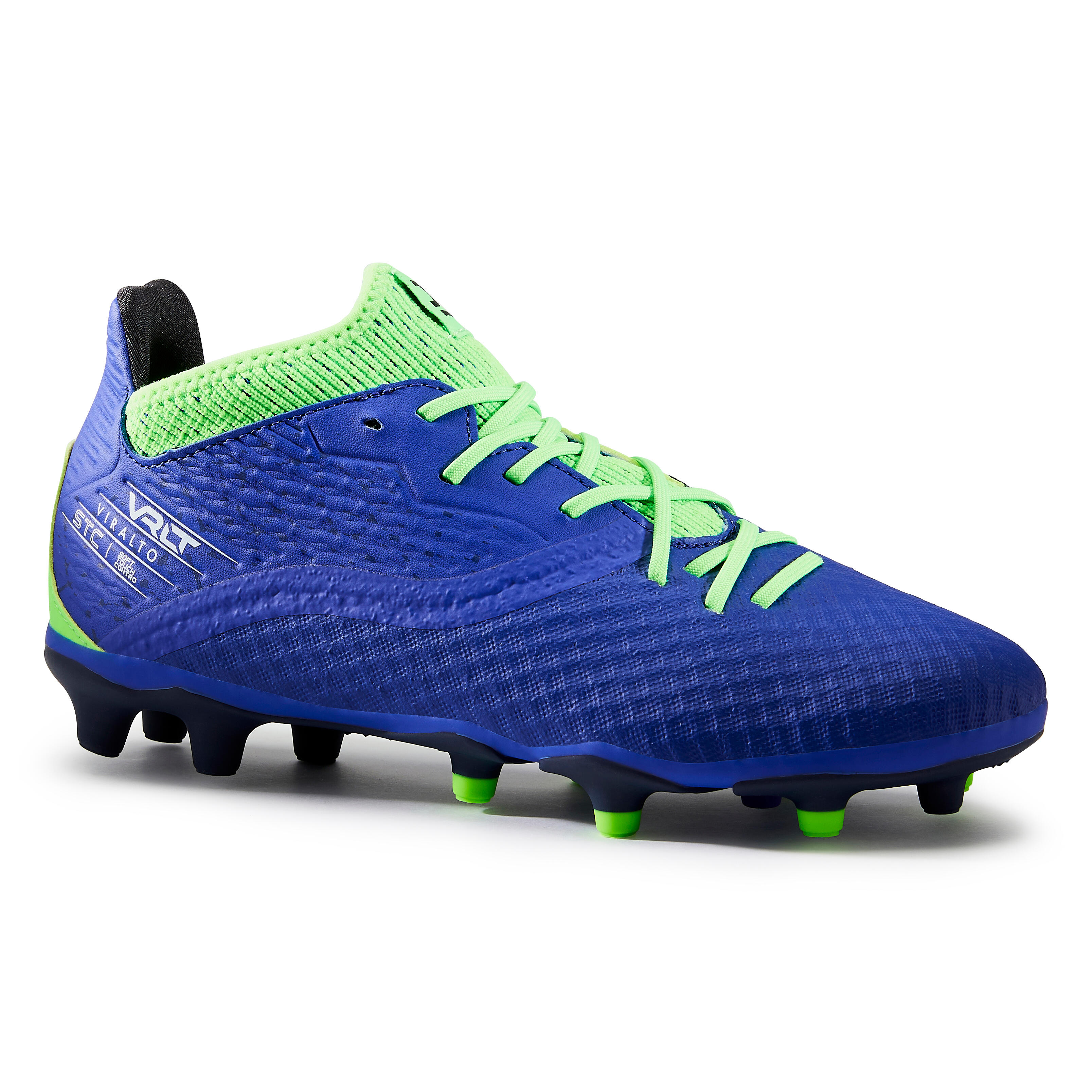 CHAUSSURES DE FOOTBALL ENFANT A LACETS VIRALTO III FG BLEU ET VERT