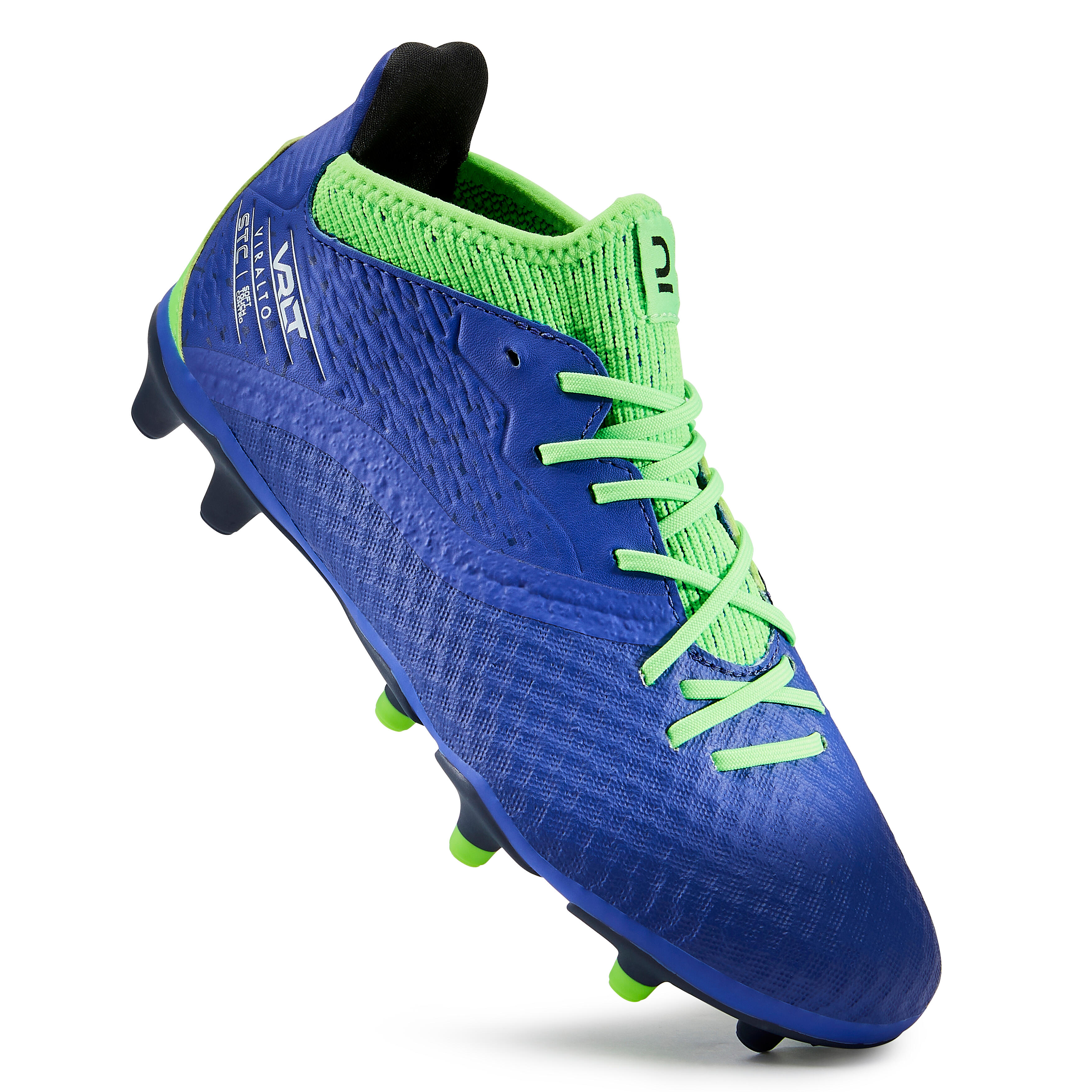 CHAUSSURES DE FOOTBALL ENFANT A LACETS VIRALTO III FG BLEU ET VERT