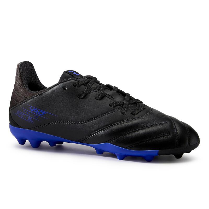 Chaussure de football enfant VIRALTO II CUIR MG pour terrain sec Noir et bleu