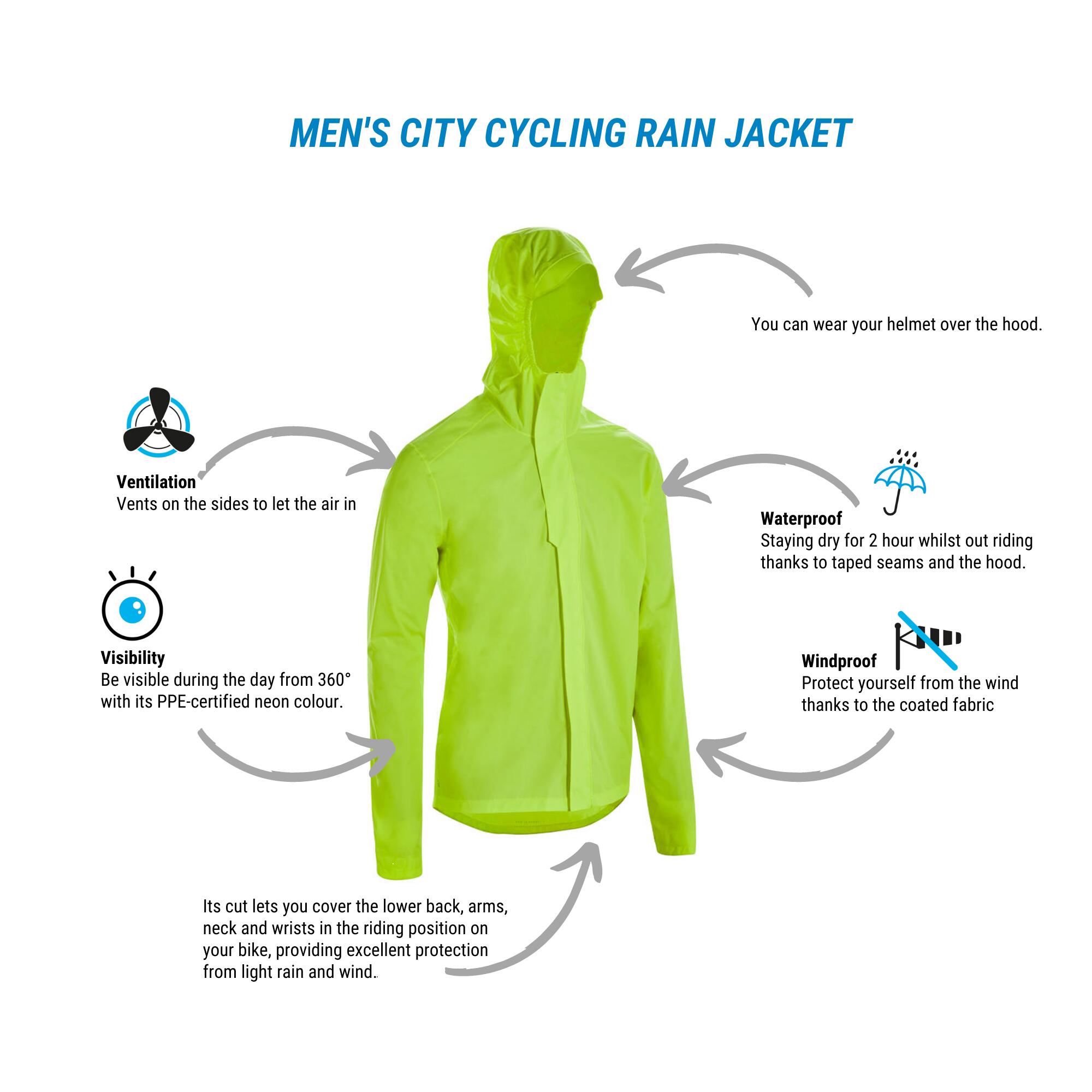 100 Men s Waterproof Urban Cycling Jacket Neon Yellow