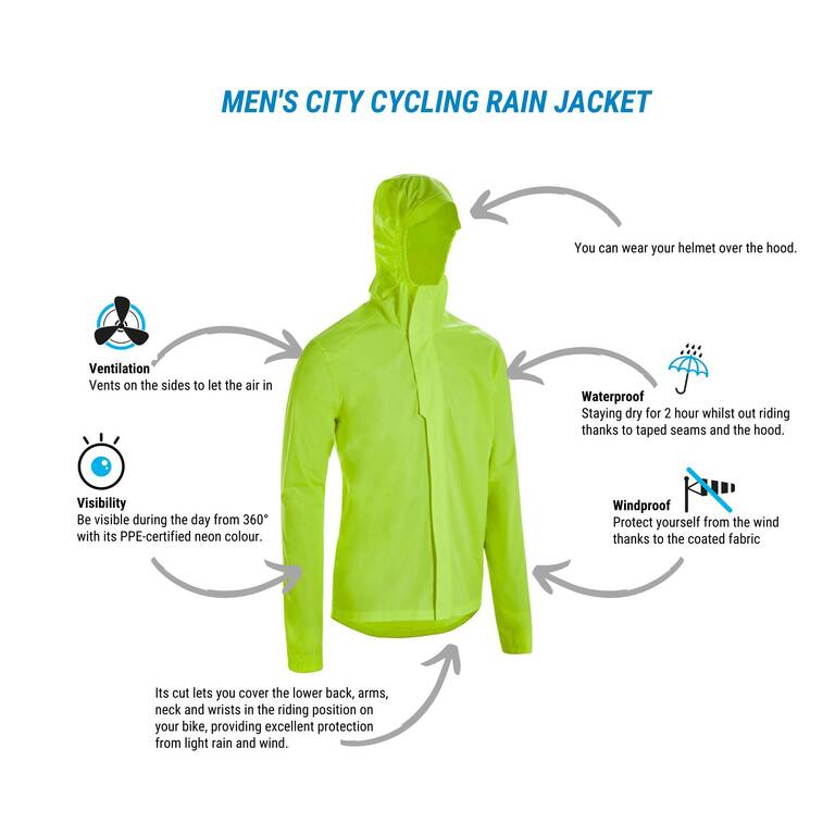 100 Men's Waterproof Urban Cycling Jacket - Neon Yellow