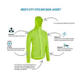 Btwin UC100, High Visibility and Waterproof City Bike Rain Jacket, Men's