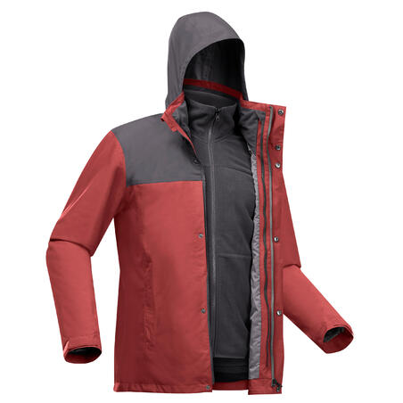 Куртка чоловіча Travel 100 для трекінгу 3 в 1 водонепроникна до 0°C червона