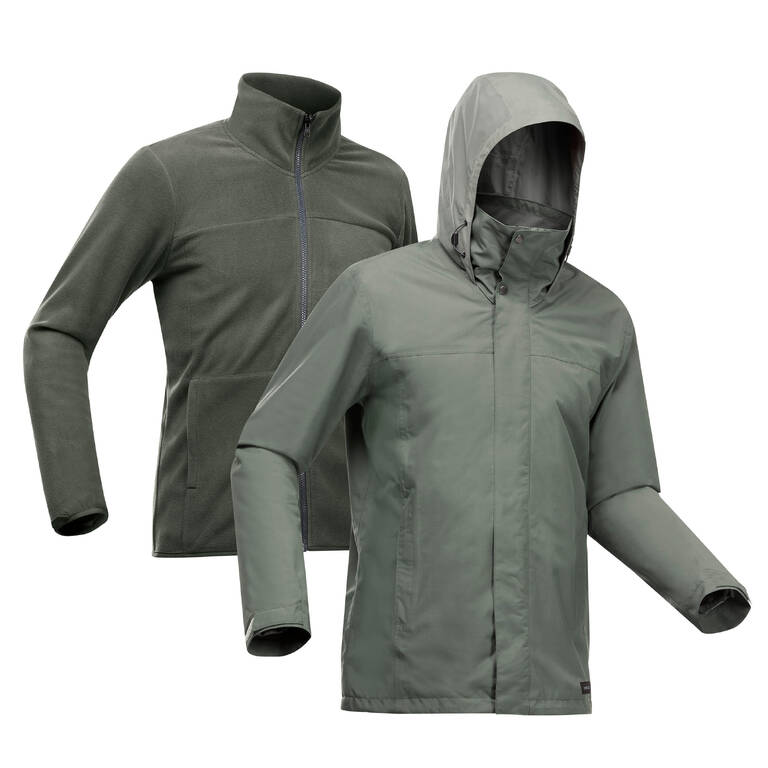 Men's Travel 3-in-1 Waterproof Jacket - Travel 100 0°C - khaki