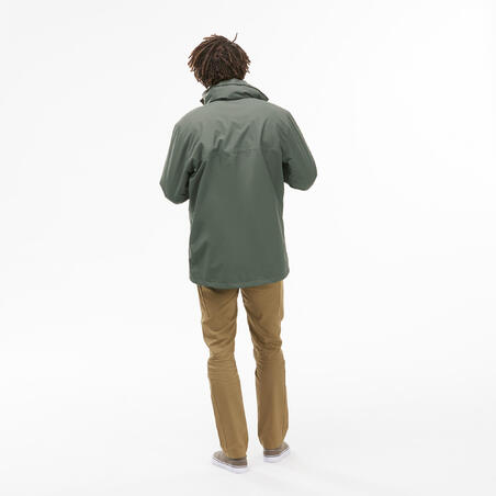 Куртка чоловіча Travel 100 для трекінгу 3 в 1 водонепроникна хакі