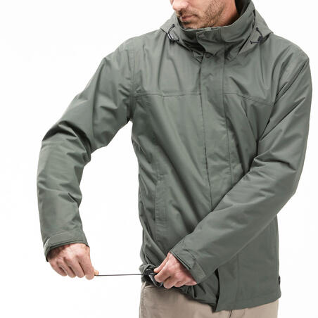 Kaki muška vodootporna 3-u-1 jakna za treking TRAVEL 100 (0 °C)