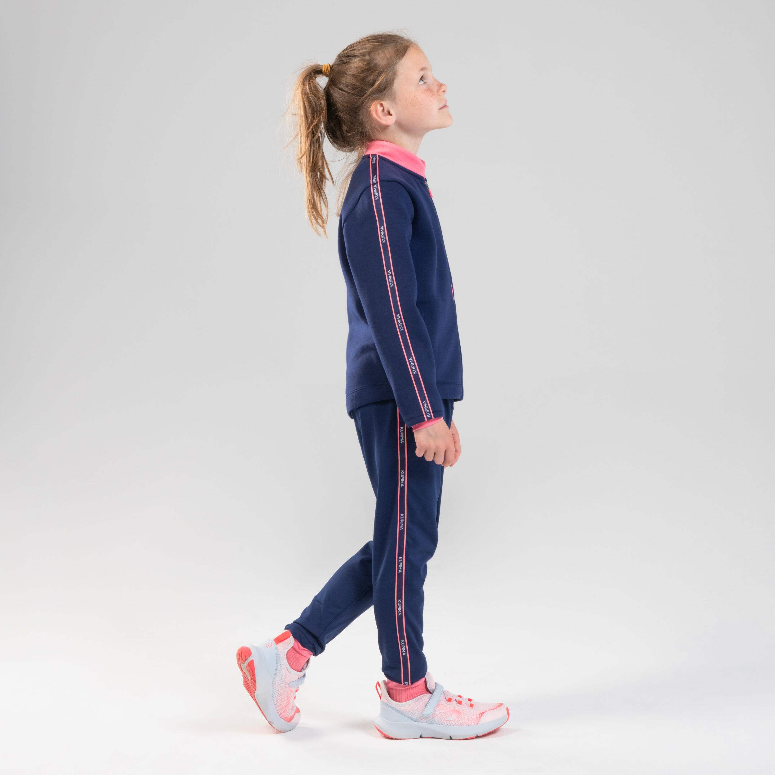 Kids' Warm Breathable Synthetic Jogging Bottoms S500 - Navy/Pink 1/11