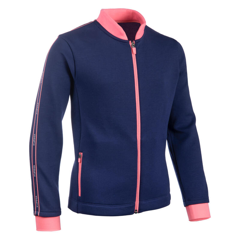 Sweat zippé col montant chaud respirant enfant - S500 marine touche de rose