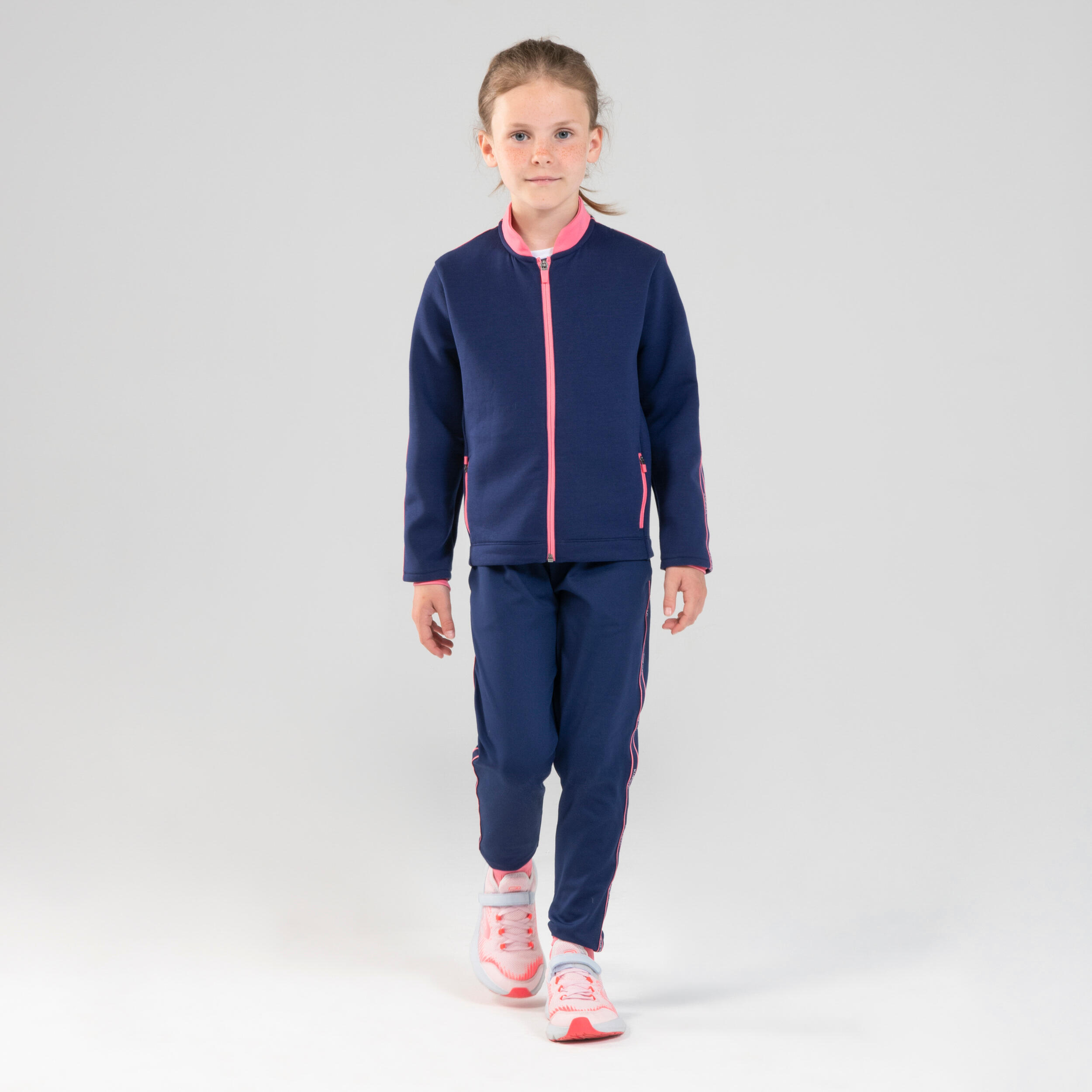 DECATHLON Detská priedušná mikina S500 na cvičenie vysoký golier modro-ružová 10-11 r (141-150 cm) · záber 5