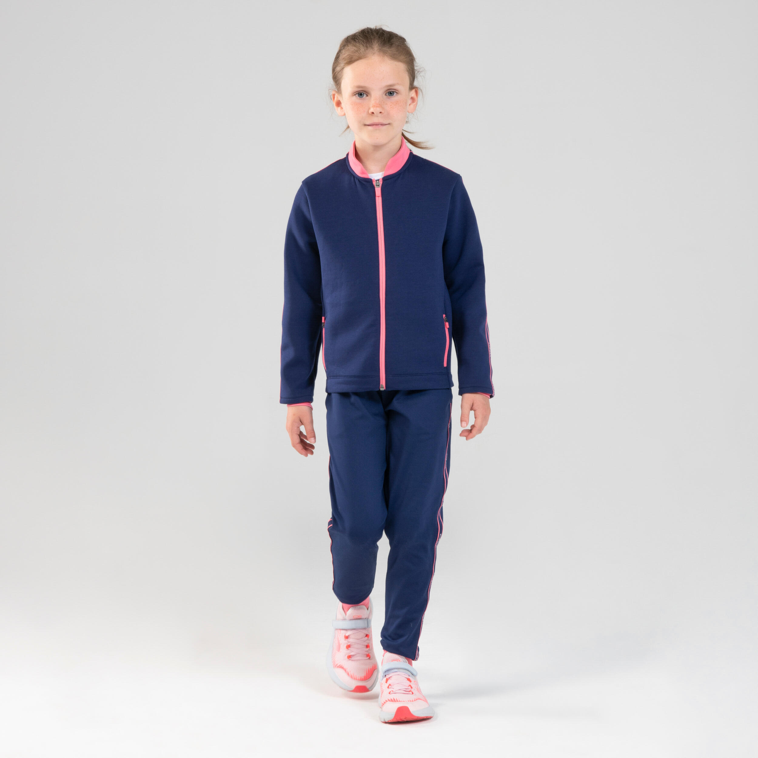 Kids' Warm Breathable Synthetic Jogging Bottoms S500 - Navy/Pink 4/11