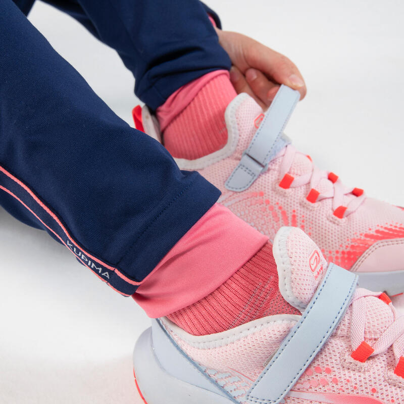 Pantalon de trening S500 educație fizică respirant albastru-roz fete  