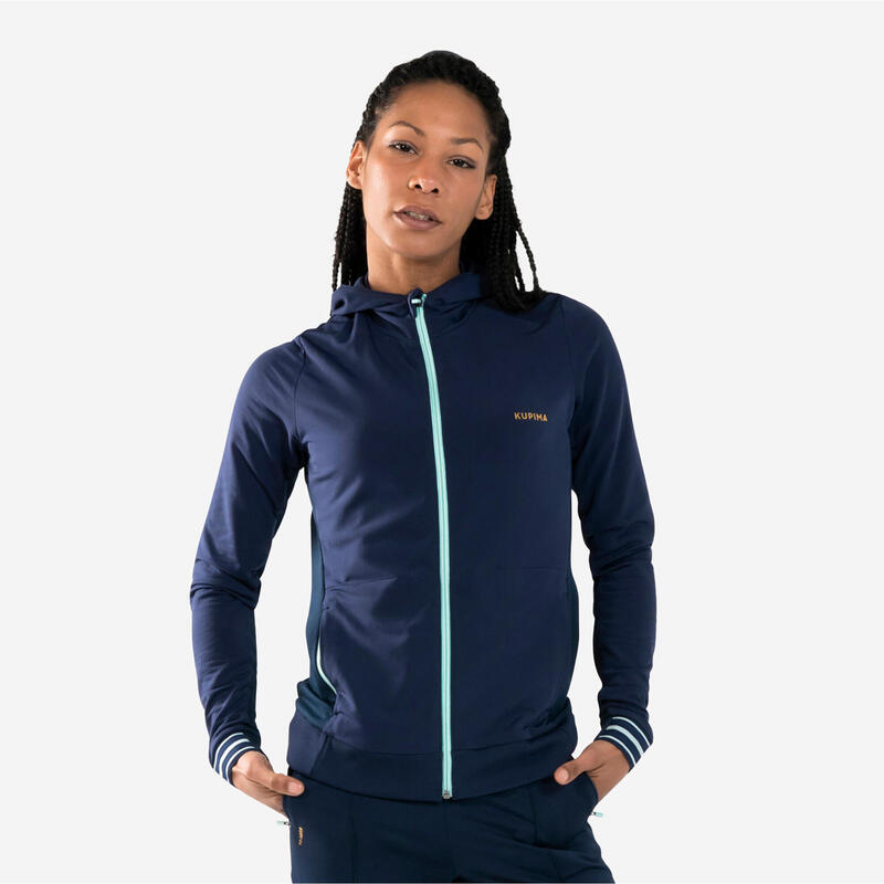 VESTE D'ATHLÉTISME FEMME WARM BLEUE MARINE & BLEU CIEL