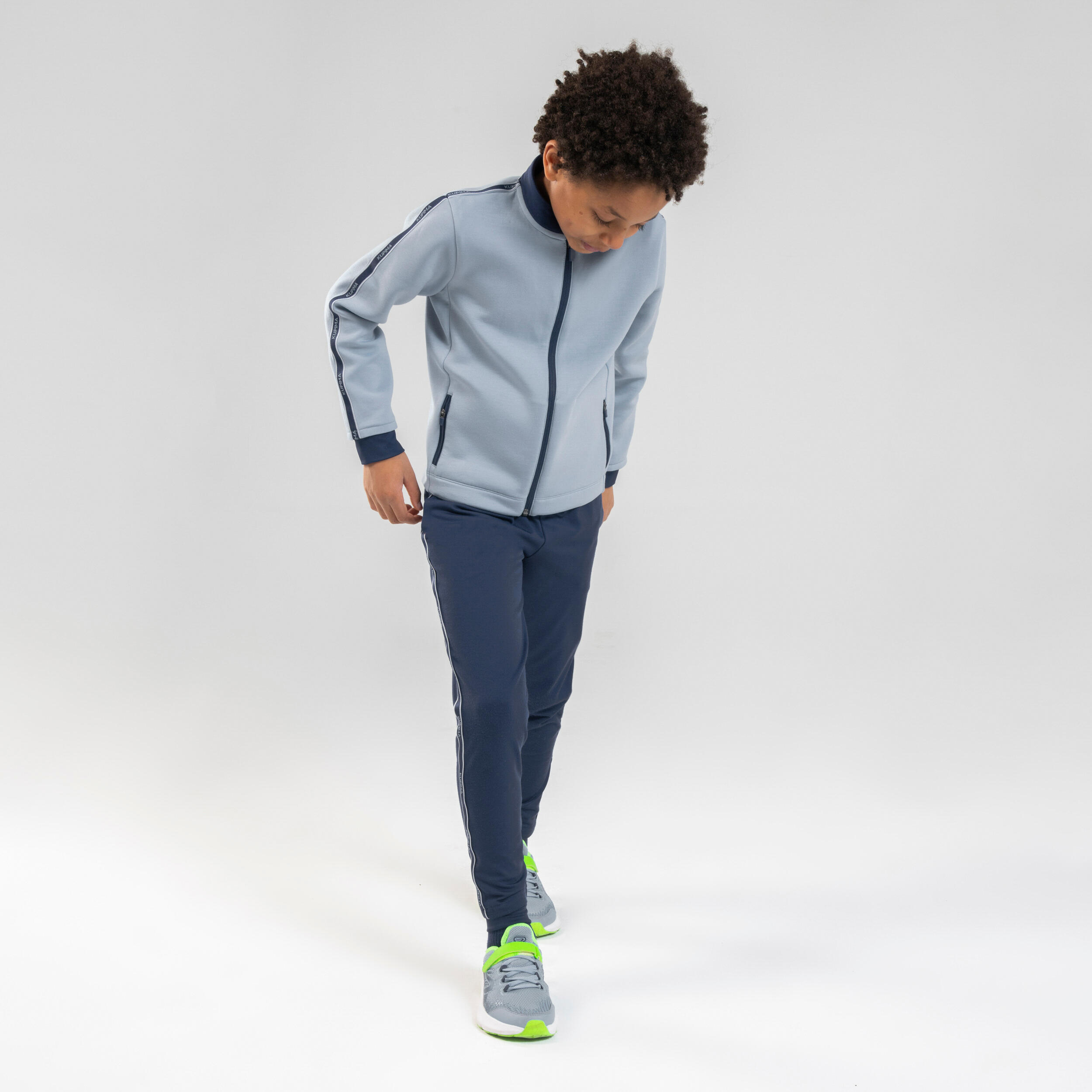Kids' Warm High-Neck Breathable Zip-Up Sweatshirt S500 - Denim/Touch Of Pink 2/10