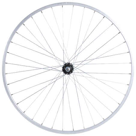 Miesto dviračio viensienis galinis 28 col. ratas dviračiui „Elops 100“, sidabrinės spalvos
