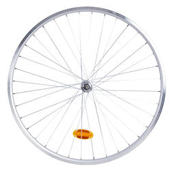 Roue vélo ville avant double paroi v-brake axe rigide argent Elops 120E