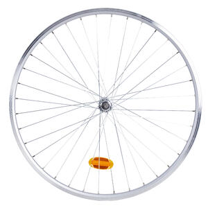 Rueda bicicleta urbana delantera doble pared V-Brake eje rígido plata Elops 120E