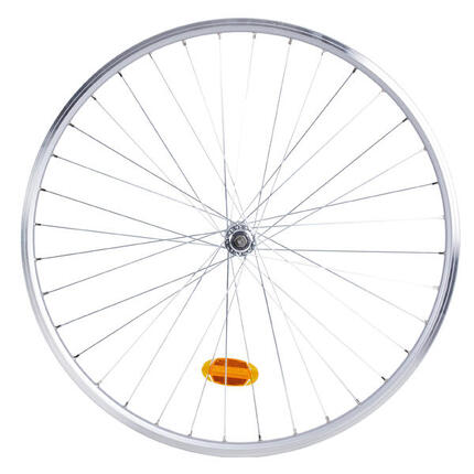 Roue vélo ville avant double paroi v-brake axe rigide argent Elops 120E